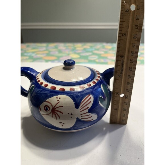 Vietri Solimene FISH 10oz Sugar Bowl w/ Lid Blue Campagna Italy Italian Pottery - Picture 4 of 16